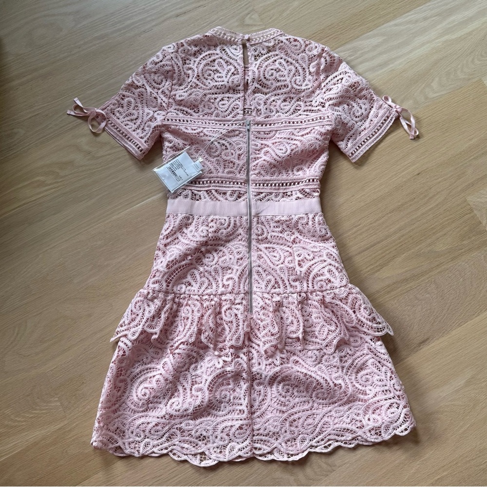 Self-Portrait Pale Pink Lace Short-Sleeve Dress - Picture 4 of 4